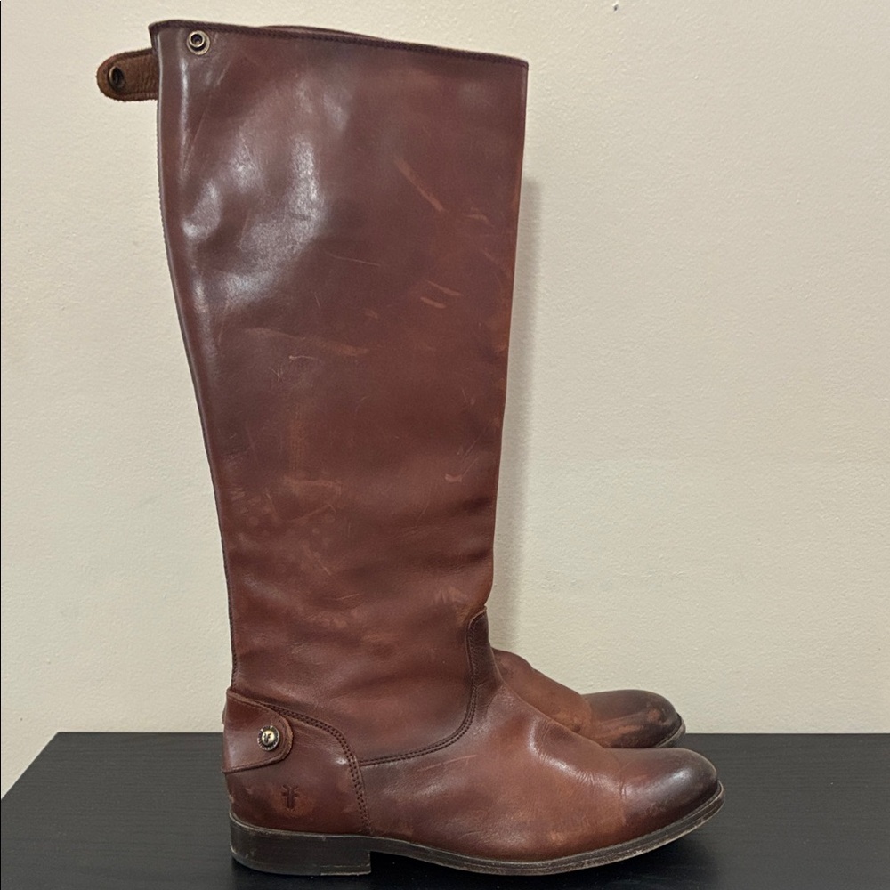 Women’s Melissa Button Back Zip Tall Boots Size 6.5 Cognac Brown